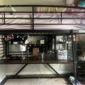 Black Metal Loft Bed with Desk
